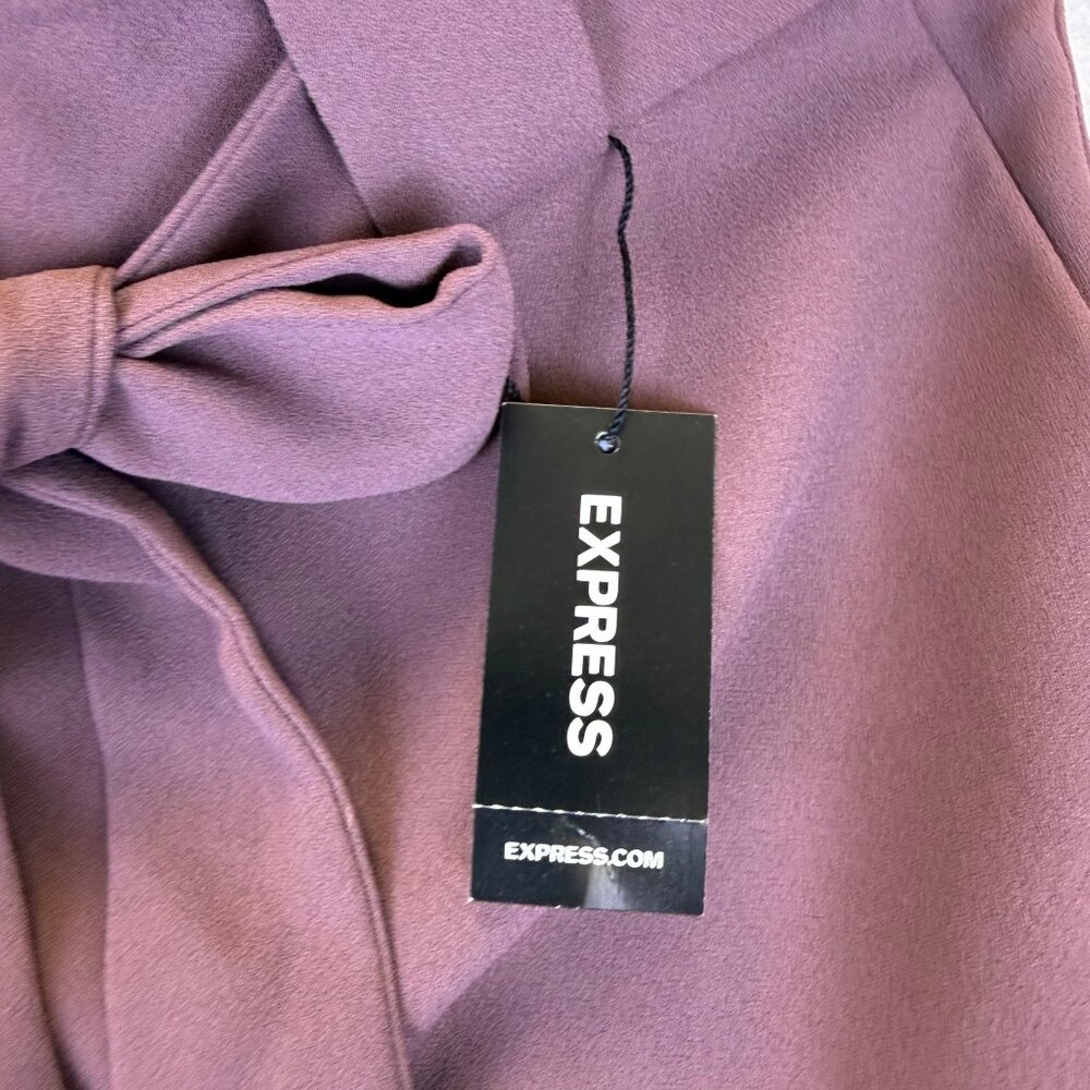 Express Women’s Purple High-Rise Ankle Pants With Bow Front Size 00P - New - Picture 9 of 14